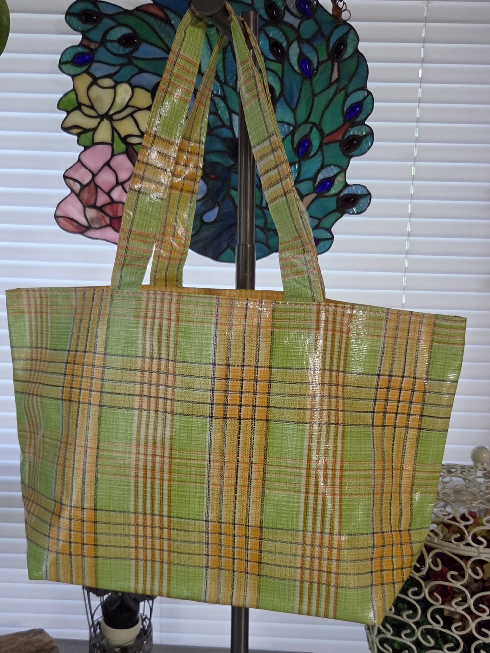 Handmade Large Green & Yellow Vinyl Waterproof Tote Bag
